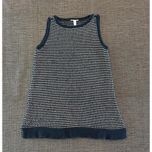 Eileen Fisher Sweater Tank Tunic XS $248 Black Beige Cotton Linen Tape Mesh Knit